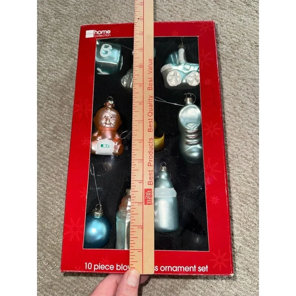 Vtg infant JCPenney 9 Pc hand Blown Glass‎ Christmas Ornament Set missing 1 baby